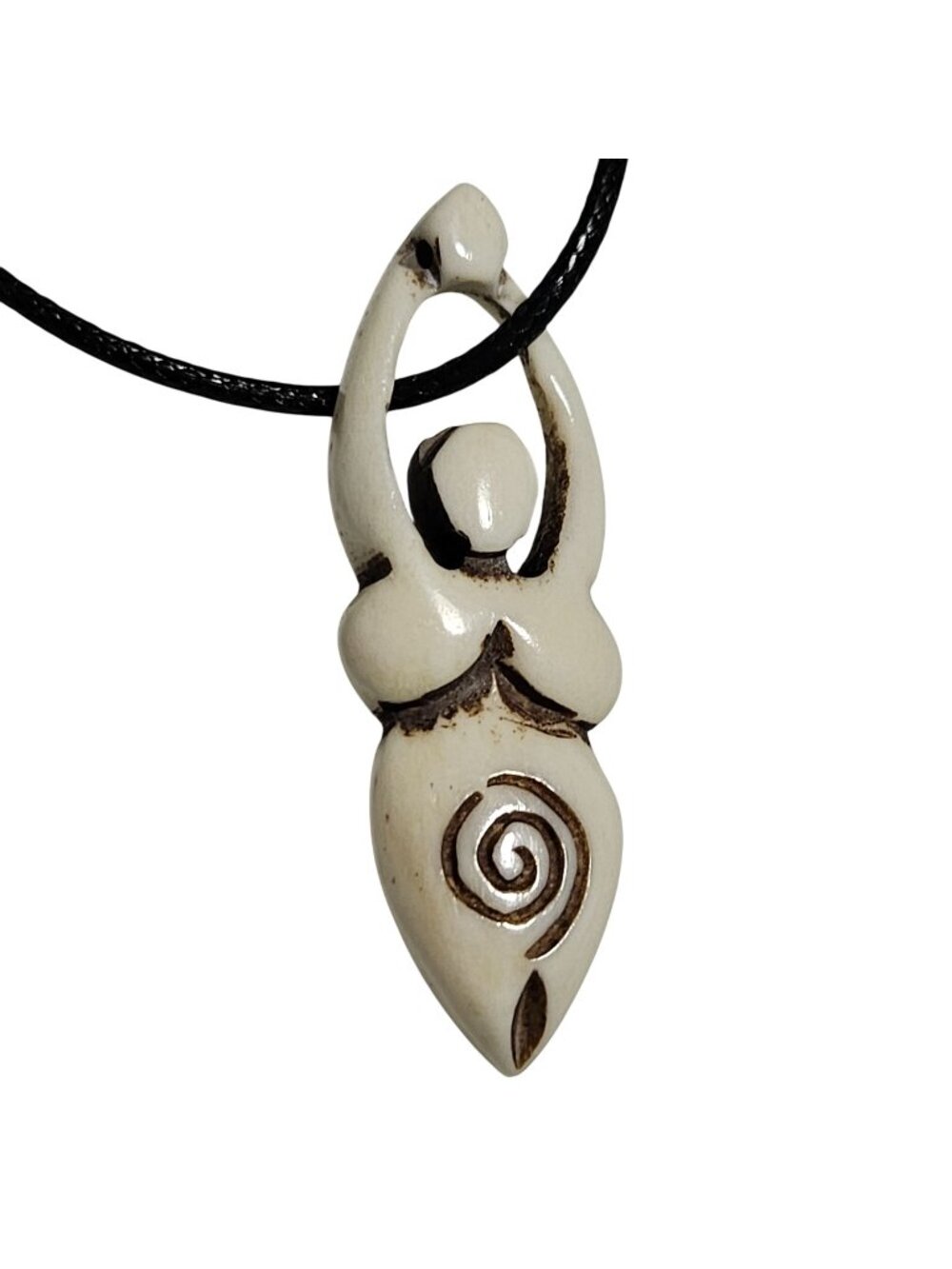 Hand Carved Fertility Goddess Pendant Necklace Spiral Womb Pagan Wiccan Jewelry